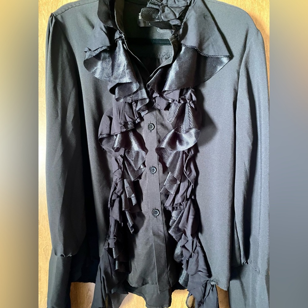 Dracula clothing button down ruffled shirt.